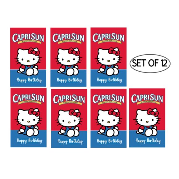 Happy Birthday Edition Juice Pouche labels, Red kitty Design, Set of 12 - Picture 3 of 4